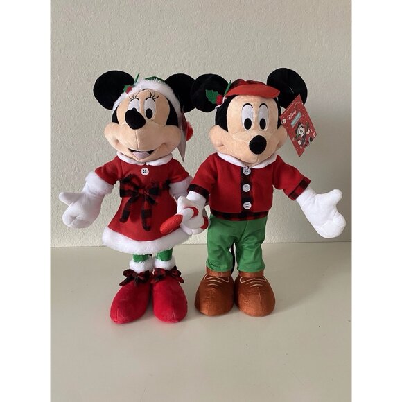 Set Of 2 Disney Mickey Minnie Christmas Elf Candy Cane Porch Door Greeters 21” - Picture 1 of 11